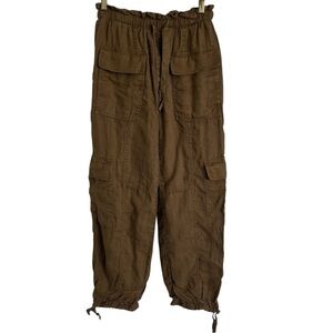 Magaschoni Linen Cargo Pants Brown Lightweight Cinched Waist Size XS